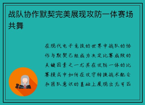 战队协作默契完美展现攻防一体赛场共舞